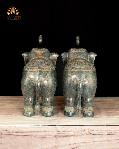 15" Graceful Bronze Elephant Statue Pair with Antique Patina Divine Guardians