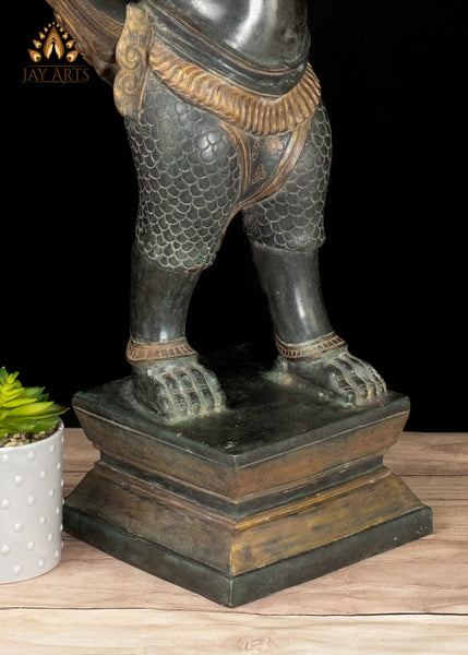 28" Cambodian Bronze Garuda Statue with Outstretched Wings in Divine Guardian Exquisitely Detailed