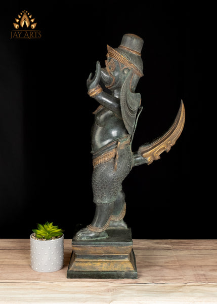 28" Cambodian Bronze Garuda Statue with Outstretched Wings in Divine Guardian Exquisitely Detailed