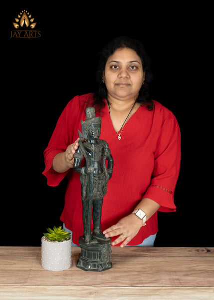 22" Bronze Dvarapala Temple Guardian Statue from Cambodia