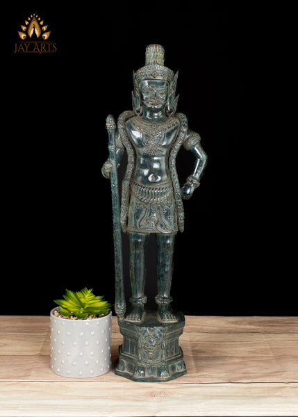 22" Bronze Dvarapala Temple Guardian Statue from Cambodia