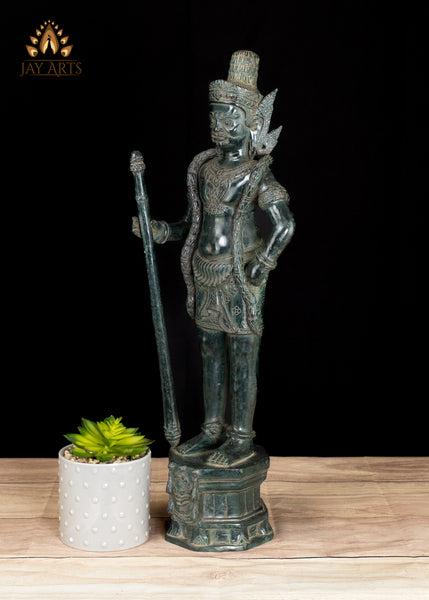 22" Bronze Dvarapala Temple Guardian Statue from Cambodia