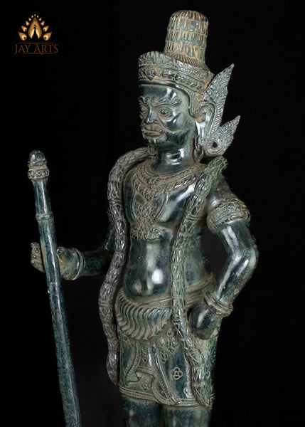 22" Bronze Dvarapala Temple Guardian Statue from Cambodia