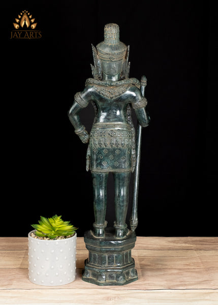 22" Bronze Dvarapala Temple Guardian Statue from Cambodia