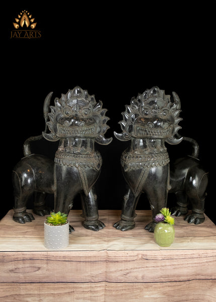 27" Majestic Temple Guardian Lions Meticulously Crafted Bronze Foo Dogs