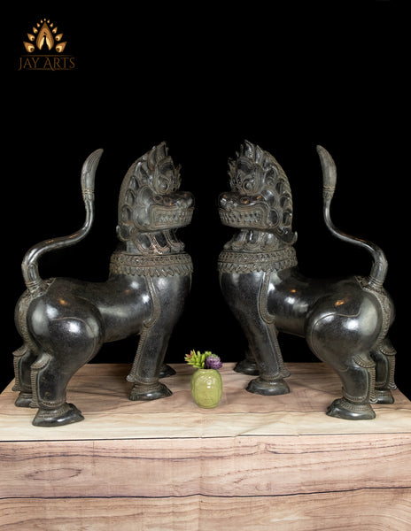 27" Majestic Temple Guardian Lions Meticulously Crafted Bronze Foo Dogs