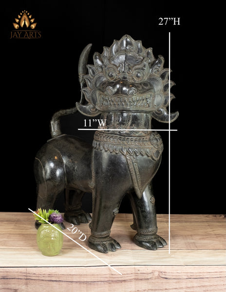 27" Majestic Temple Guardian Lions Meticulously Crafted Bronze Foo Dogs