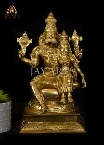 Lord Narasimha with his consort Lakshmi Devi 15" Brass Statue