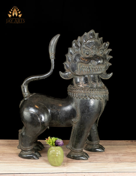 27" Majestic Temple Guardian Lions Meticulously Crafted Bronze Foo Dogs