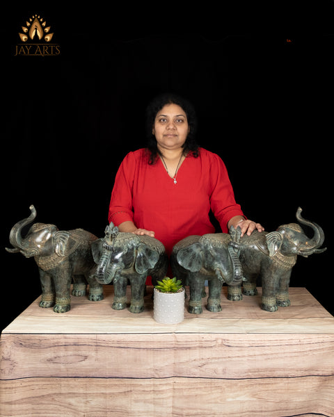 13" Sacred Elephant Guardian Pair Handmade Cambodian Bronze with Fine Details