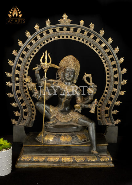The All-Powerful Ma Kaali with a Blazing Prabhavali 26" Brass Statue