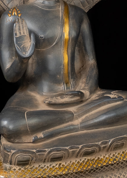 Sacred Naga Buddha Brass Statue with Seven-Headed Serpent 20"