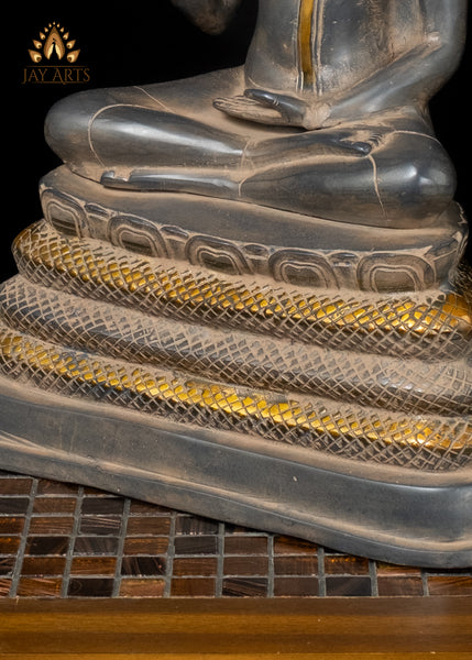 Sacred Naga Buddha Brass Statue with Seven-Headed Serpent 20"