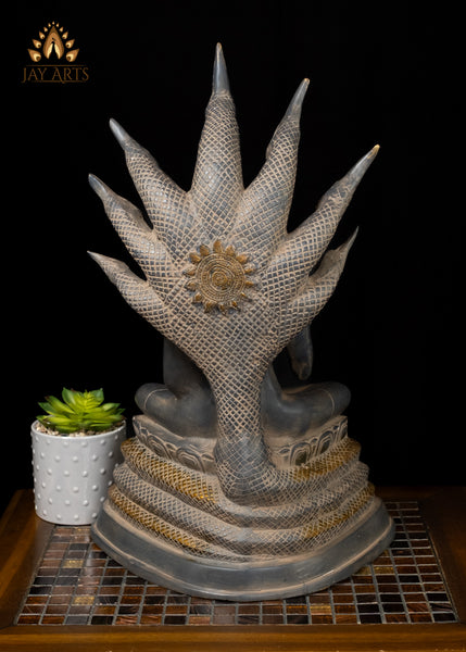 Sacred Naga Buddha Brass Statue with Seven-Headed Serpent 20"