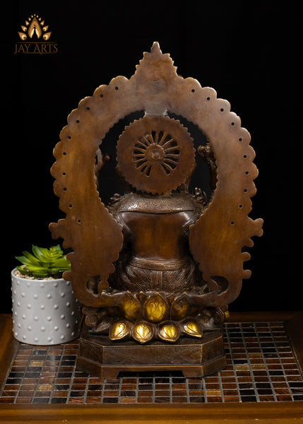 Brass Blessing Ganesha with Kalash & Mouse Rich Brown Patina 18"