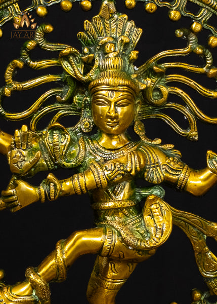 Brass Nataraja Dancing Shiva Statue Greenish Gold Finish 17"