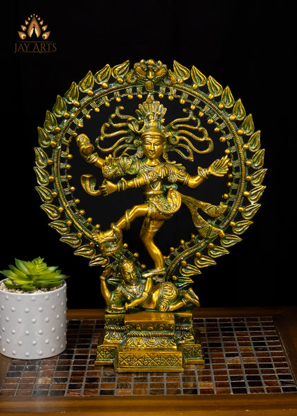 Brass Nataraja Dancing Shiva Statue Greenish Gold Finish 17"