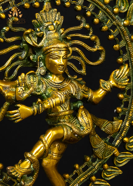 Brass Nataraja Dancing Shiva Statue Greenish Gold Finish 17"