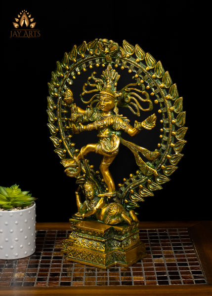 Brass Nataraja Dancing Shiva Statue Greenish Gold Finish 17"
