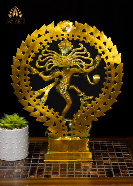 Brass Nataraja Dancing Shiva Statue Greenish Gold Finish 17"