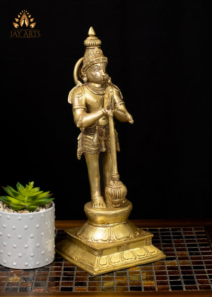 15" Brass Hanuman Statue in Anjali Mudra Symbol of Devotion