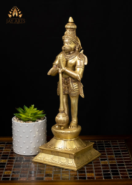 15" Brass Hanuman Statue in Anjali Mudra Symbol of Devotion