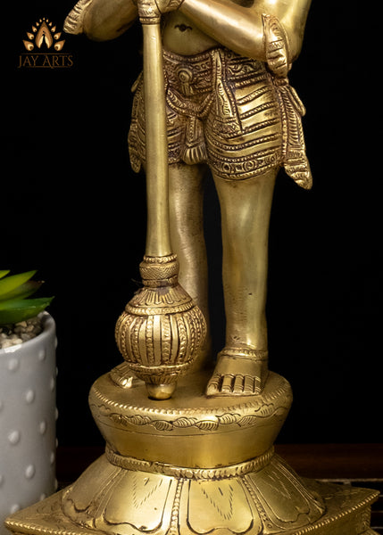 15" Brass Hanuman Statue in Anjali Mudra Symbol of Devotion