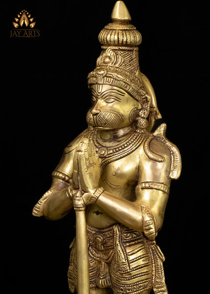 15" Brass Hanuman Statue in Anjali Mudra Symbol of Devotion