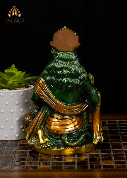 10" Powerful Hanuman in Abhaya Mudra Brass Statue Green Finish