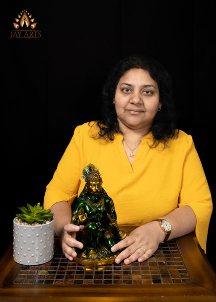 10" Powerful Hanuman in Abhaya Mudra Brass Statue Green Finish