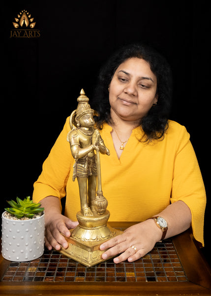 15" Brass Hanuman Statue in Anjali Mudra Symbol of Devotion