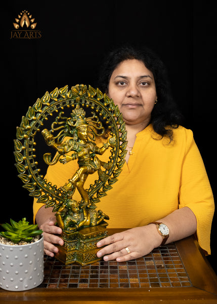 Brass Nataraja Dancing Shiva Statue Greenish Gold Finish 17"