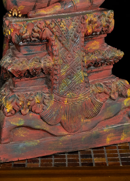 20" Cambodian Wooden Buddha in Meditation Seated on Decorative Base