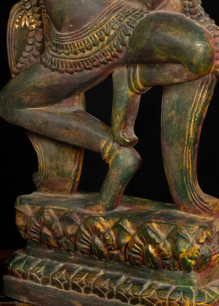 28" Dancing Apsara Wood Statue Cambodian Ethereal Beauty