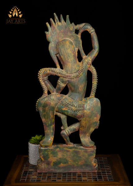 28" Dancing Apsara Wood Statue Cambodian Ethereal Beauty