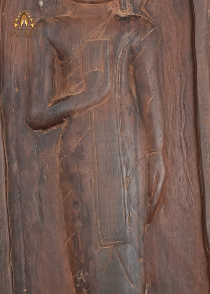 41" Buddha in Abhaya Mudra Wood Wall Panel Hand-Carved in Cambodia