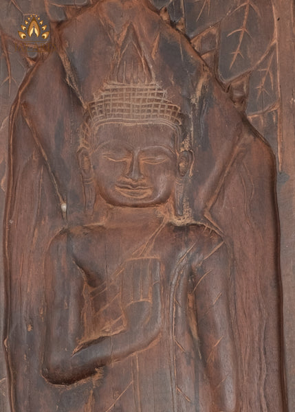 41" Buddha in Abhaya Mudra Wood Wall Panel Hand-Carved in Cambodia