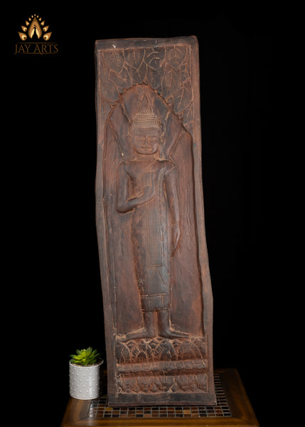 41" Buddha in Abhaya Mudra Wood Wall Panel Hand-Carved in Cambodia