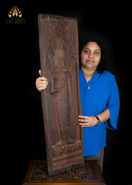 41" Buddha in Abhaya Mudra Wood Wall Panel Hand-Carved in Cambodia