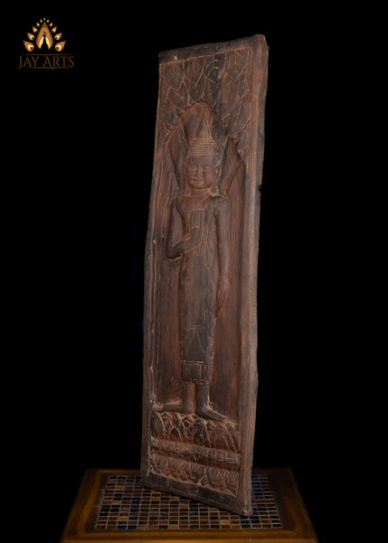 41" Buddha in Abhaya Mudra Wood Wall Panel Hand-Carved in Cambodia