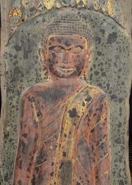 49" Buddha in Varada Mudra Wall Panel Hand-Carved Cambodian Wood with Rustic Finish