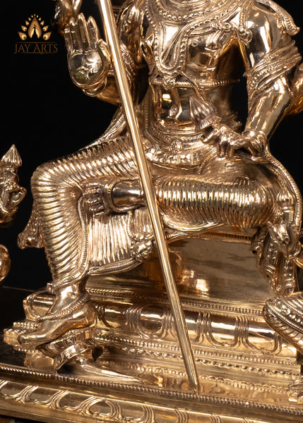 15" Bronze Murugan Seated on an Ornate Throne with Consort Deivanai and a Saint