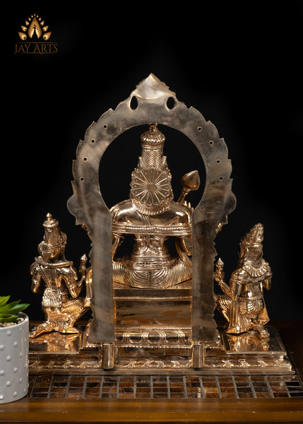 15" Bronze Murugan Seated on an Ornate Throne with Consort Deivanai and a Saint