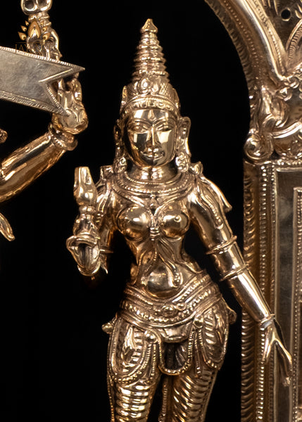 16" Panchaloha Bronze Murugan with Valli Deivanai and Peacock – Temple Style Set