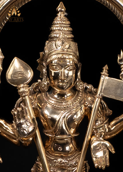 16" Panchaloha Bronze Murugan with Valli Deivanai and Peacock – Temple Style Set