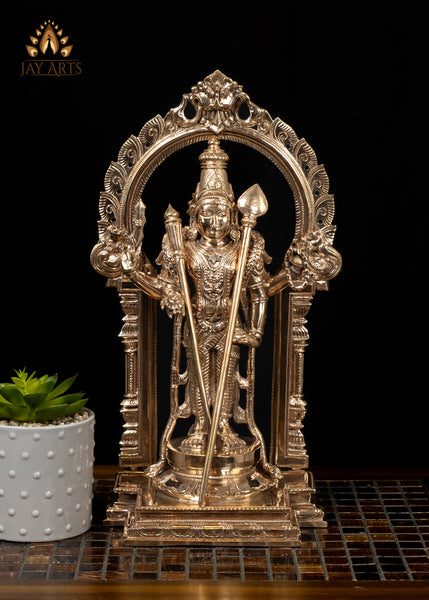 15" Temple Style Bronze Murugan with Shakti Vel and Staff Intricately Detailed
