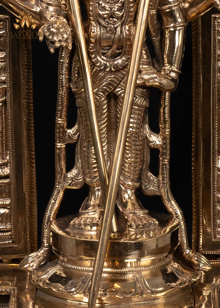 15" Temple Style Bronze Murugan with Shakti Vel and Staff Intricately Detailed