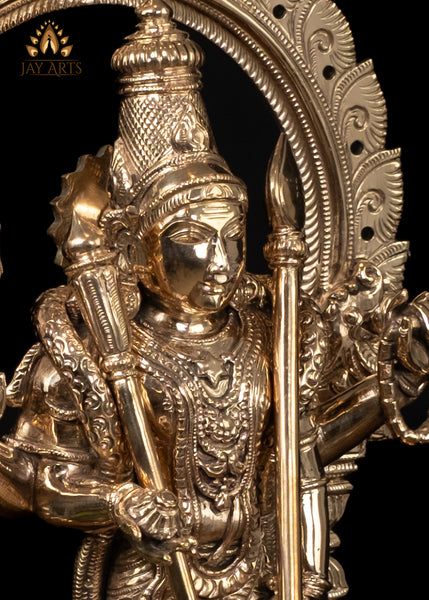 15" Temple Style Bronze Murugan with Shakti Vel and Staff Intricately Detailed