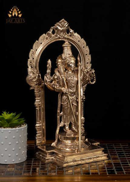 15" Temple Style Bronze Murugan with Shakti Vel and Staff Intricately Detailed