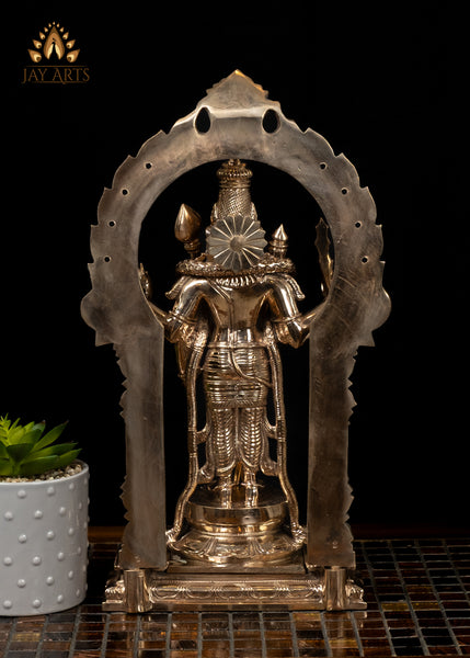 15" Temple Style Bronze Murugan with Shakti Vel and Staff Intricately Detailed